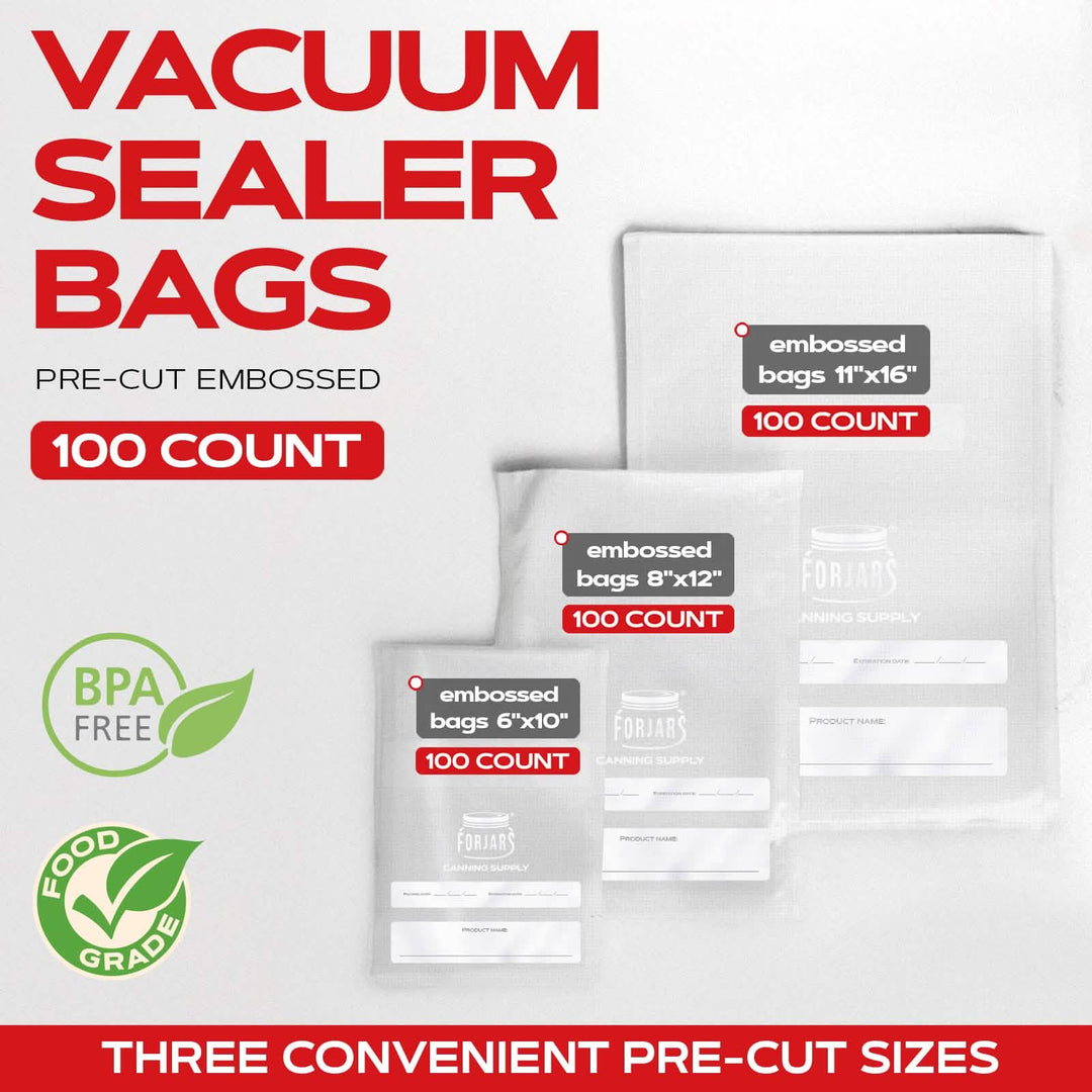 Forjars® 200 Count 11x16 Vacuum Sealer Bags - Textured on Both Sides, 7.5 Mil Thickness