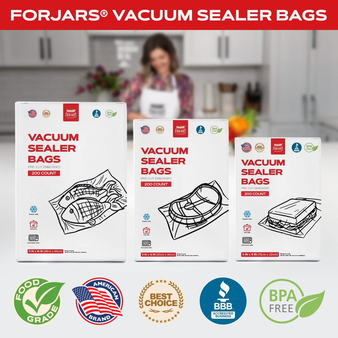 Forjars® 200 Count 11x16 Vacuum Sealer Bags - Textured on Both Sides, 7.5 Mil Thickness