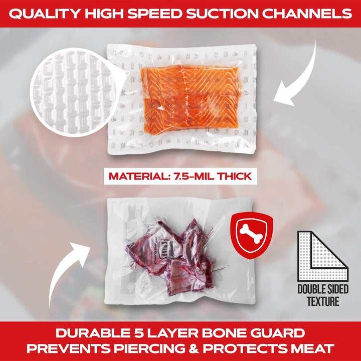 Forjars® 200 Count 11x16 Vacuum Sealer Bags - Textured on Both Sides, 7.5 Mil Thickness