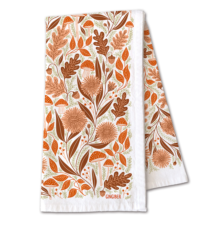 Mushroom Medley Tea Towel - Fall Woodland Kitchen Decor