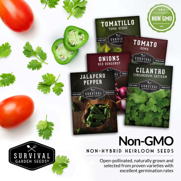Salsa Garden Seed Collection – 5 Heirloom Non-GMO Varieties for Homemade Red & Green Salsa, Fresh Cooking & Food Preservation