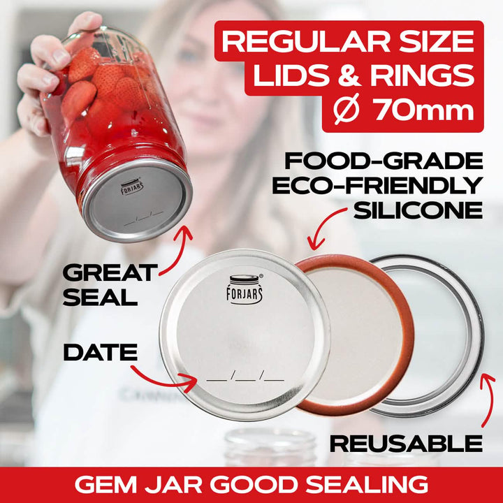 Forjars®  - 12 Regular Mouth Canning Lids + 12 Rings