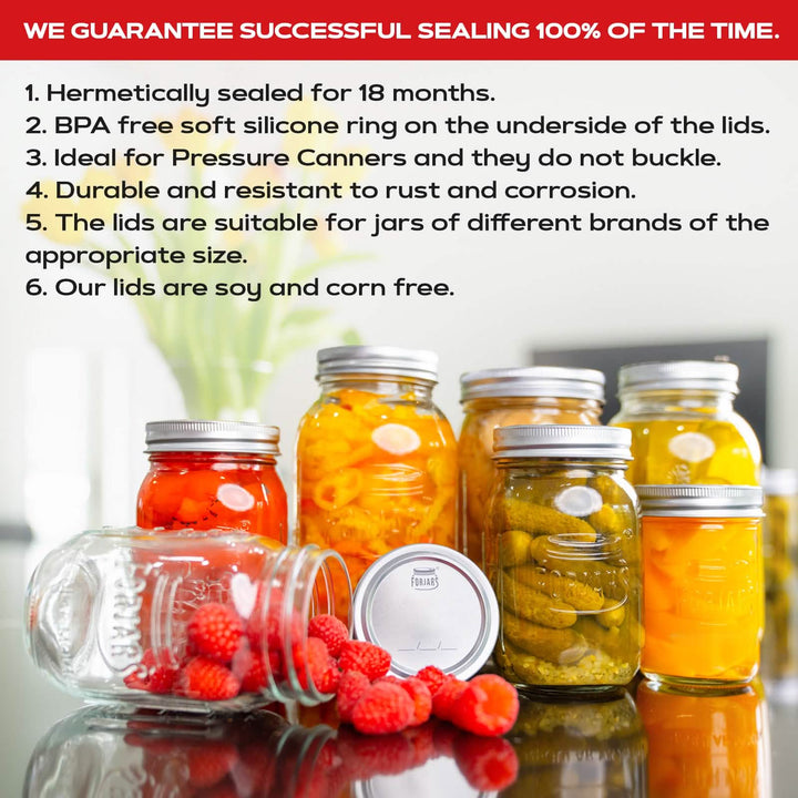 Forjars® - 12 Regular Mouth + 12 Wide Mouth Canning Lids and Rings Set of 24