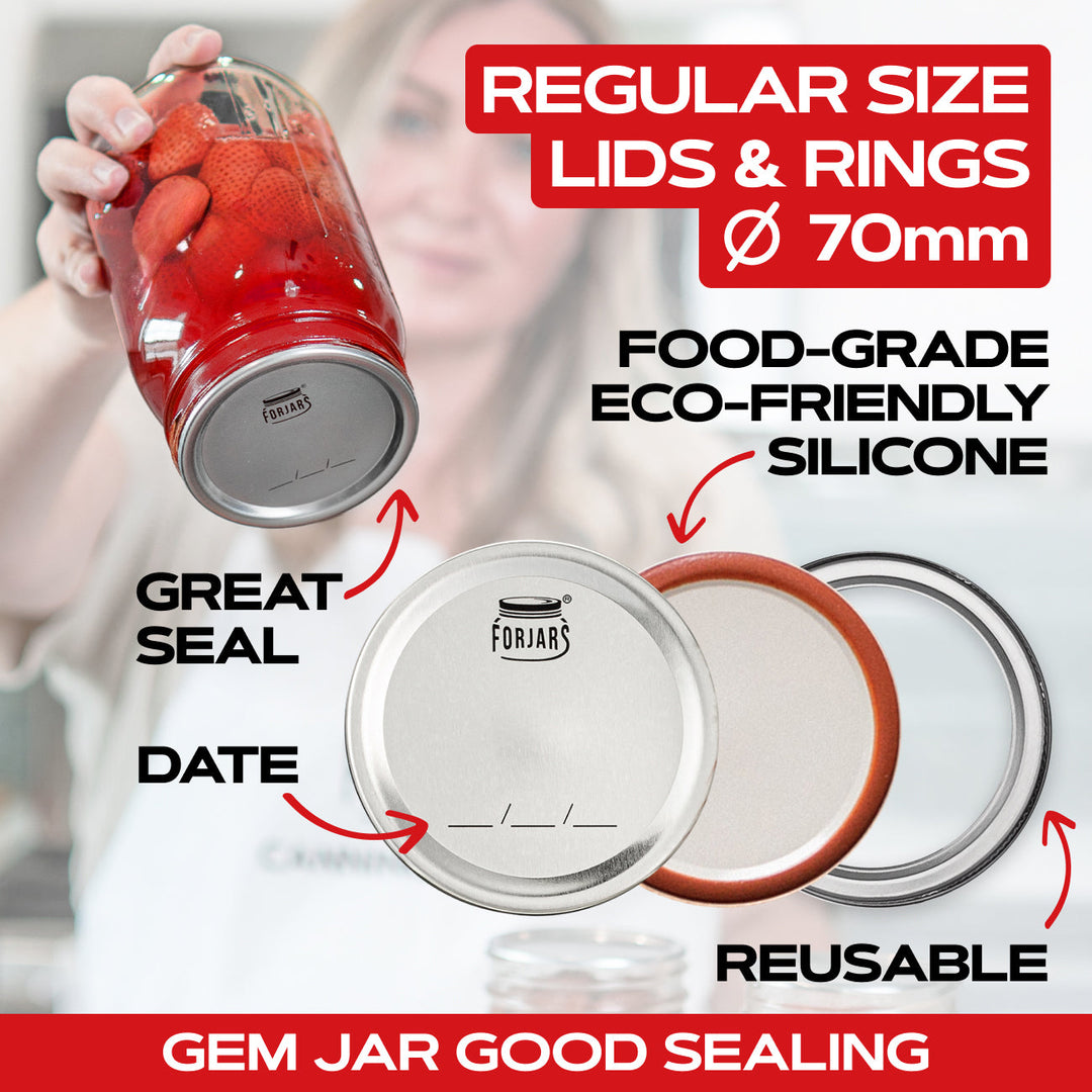 Forjars® - 12 Regular Mouth + 12 Wide Mouth Canning Lids and Rings Set of 24