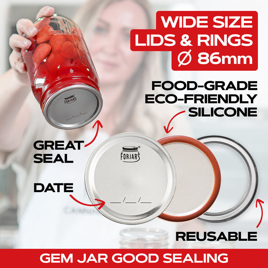 Forjars® - 12 Regular Mouth + 12 Wide Mouth Canning Lids and Rings Set of 24